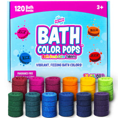 Tub Works Bath Color Pops 120-count package with vibrant non-toxic tablets for kids