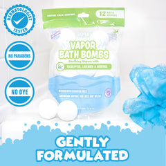 Tub Works Vapor Bath Bombs foaming in water with aromatherapy blend