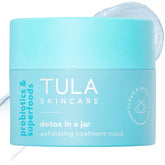 TULA Detox in a Jar packaging label shows brand and an easy weekly detox plan.