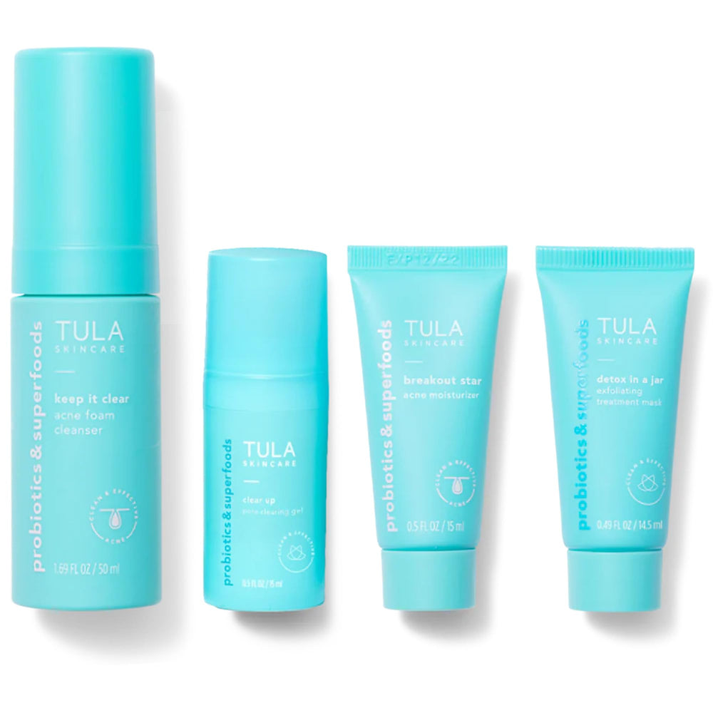 TULA Clear Skin Starters Foam Cleanser showcases the cleansing step for clearer pores and preparation.