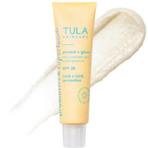 TULA Protect + Glow sunscreen gel bottle front view with SPF 30 protection