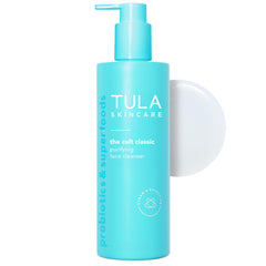 TULA purifying face cleanser jumbo bottle ready for daily cleansing and makeup removal.