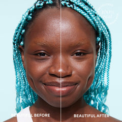 Close-up serum swirl highlights texture for breathable, buildable coverage.