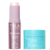 TULA Spresso Energizing Eye Balm applied under-eye for rosy glow.