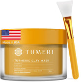 TUMERI Turmeric Vitamin C Clay Mask close-up texture shows a creamy, non-staining formula.