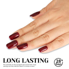 TUTUYU gel polish swatches show rich red sparkle.