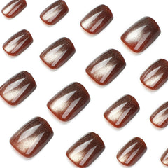TUZANDW glossy brown cat eye nails in full cover look on nails.