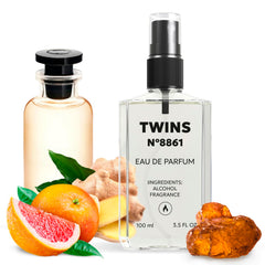 TWINS PARFUM Impression L-immensite bottle glows with amber-aromatic scent for all-day sophistication.