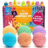 Two Sisters Easter bath bombs with inside toy in a 6-pack, ideal Easter gifting.