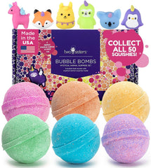 Two Sisters Mystical bath bomb reveals unicorn toy with vibrant colors for curious kids.