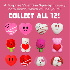 Two Sisters Valentines bath bomb reveals a surprise heart toy.