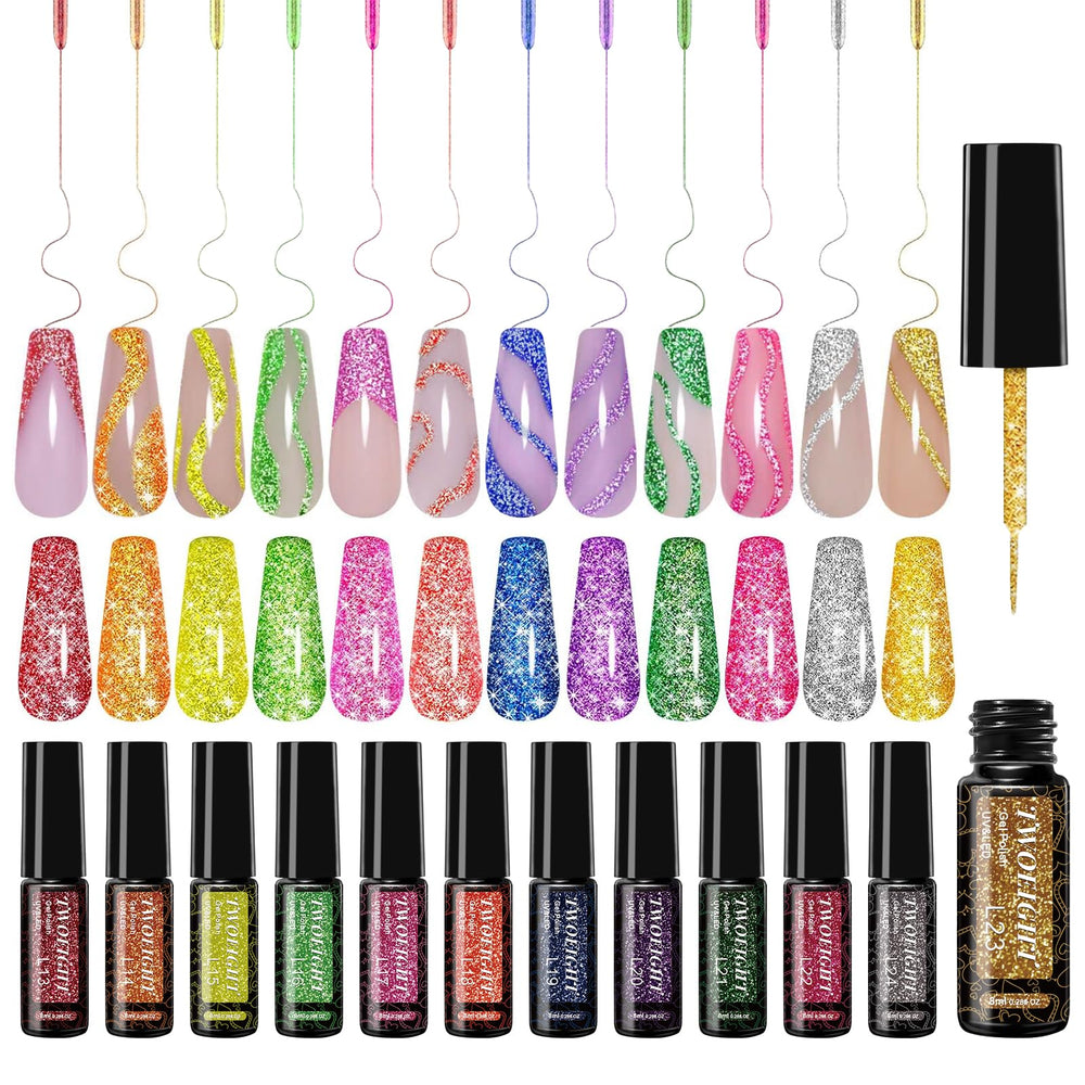 Twoeight reflective glitter nail art liner bottle sparkling under light