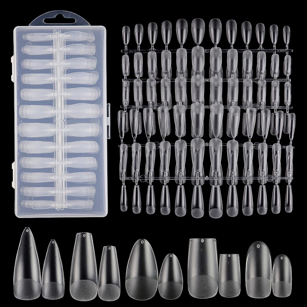 TXMOYI 240pcs almond nail tips box, neatly organized by size for easy selection.