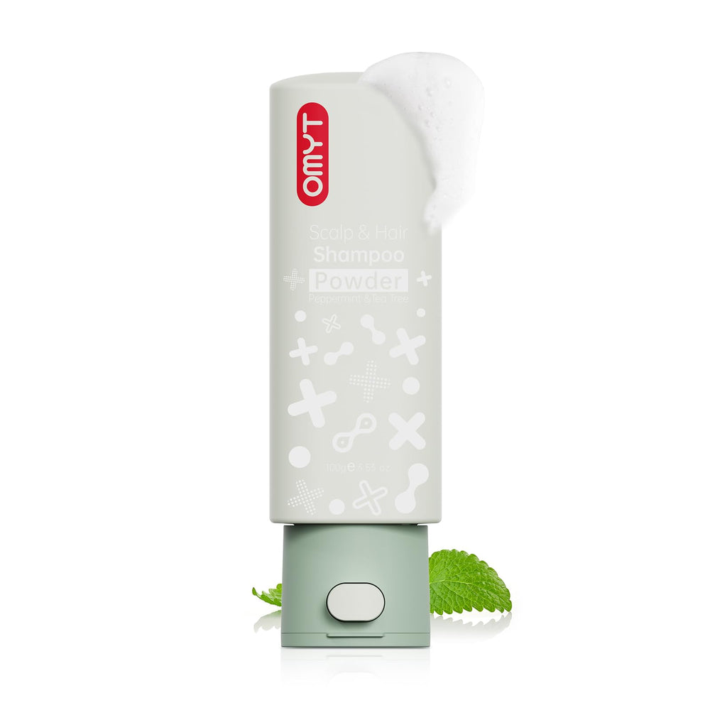 TYMO Clarifying Shampoo outdoor use scene showing portable powder for travel and outdoor workouts