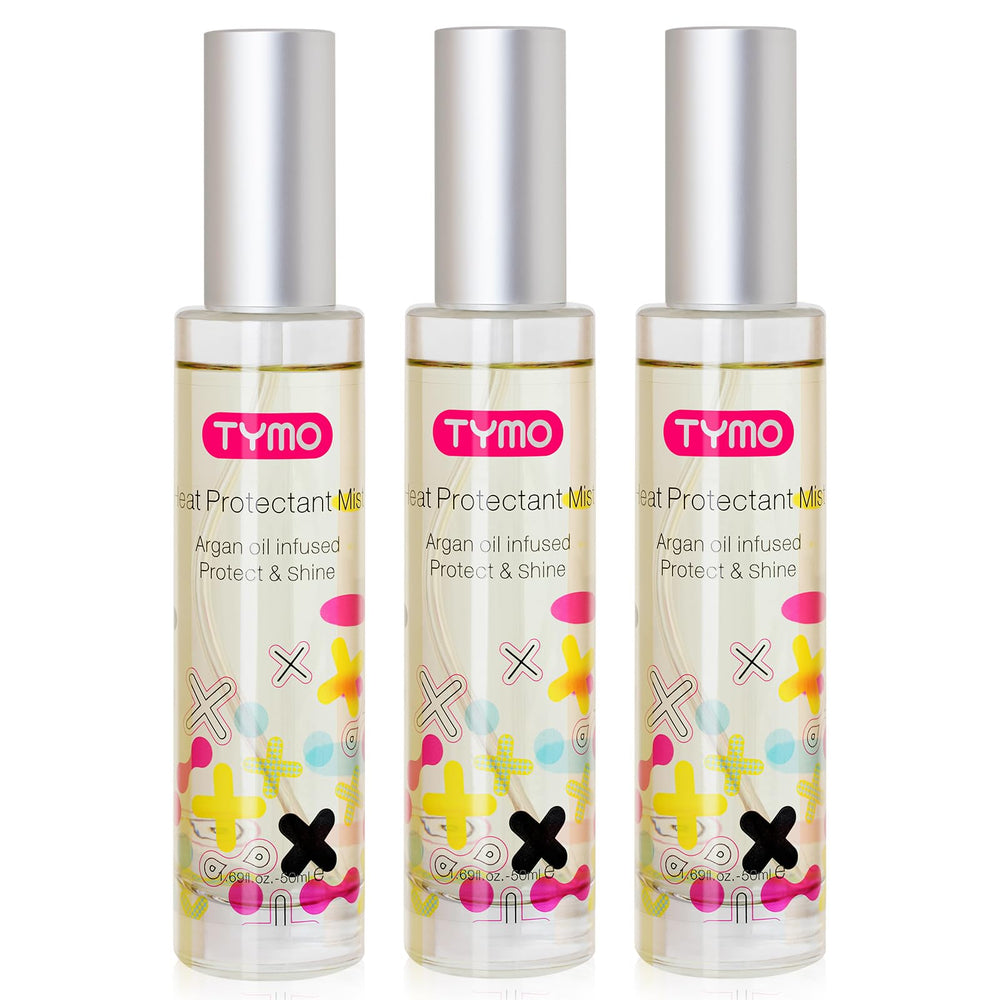 TYMO heat protectant spray – protects hair up to 450°F for silky styles.