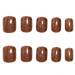 Tyuimhx brown glitter square nails close-up shows sparkling finish.