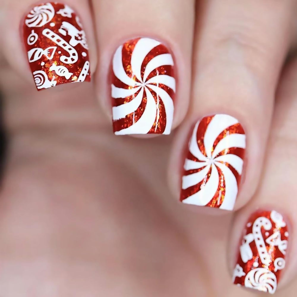 Tyuimhx Christmas press-on nails kit with candy designs for quick festive nails.