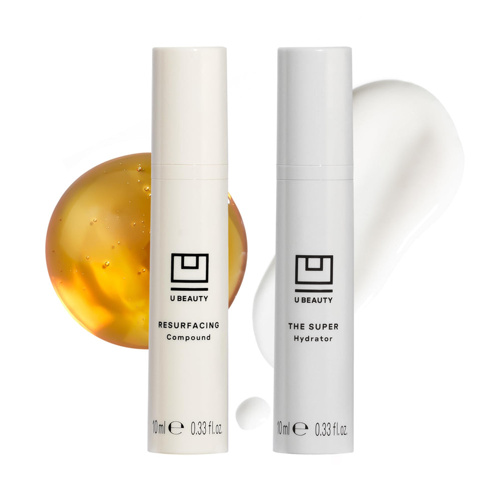 U Beauty Duo Resurfacing Compound bottle—brightens skin texture and even tone.