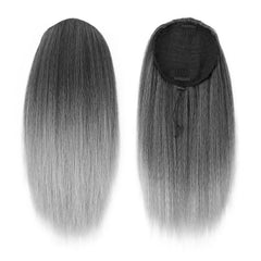 Close-up of clip-in mechanism on UAmy Hair Grey Yaki Straight Drawstring Ponytail for quick attachment.