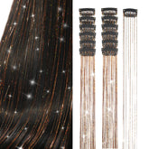 Ubeleco brown hair tinsel with clip-in close-up showing secure grip for safe styling.