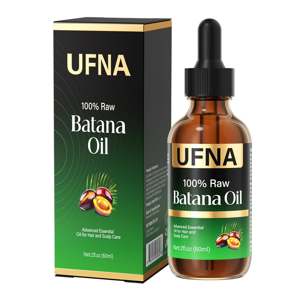 UFNA Batana Oil bottle closeup showing pure nourishment and shine.