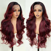 UGORGEOUS Burgundy Ombre 26-Inch HD lace front wig showing vibrant color and natural scalp realism