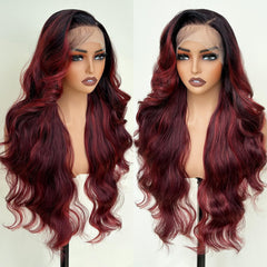 UGORGEOUS Burgundy Ombre 26-Inch HD lace front wig showing vibrant color and natural scalp realism