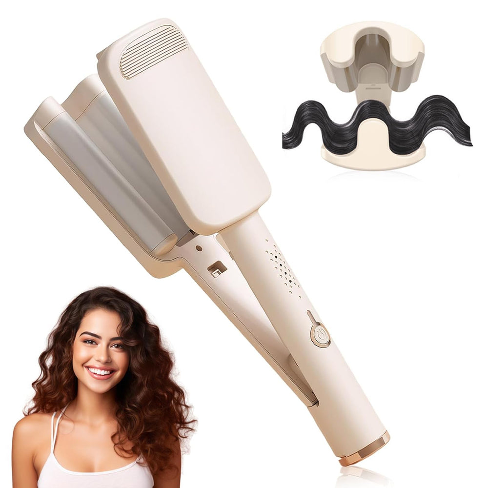 UJIO hair crimper 3-barrel beach waver creates effortless mermaid waves at home.