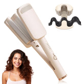 UJIO hair crimper 3-barrel beach waver creates effortless mermaid waves at home.