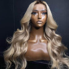 Ulaphence milk tea blonde 26 inch wig showing brown roots