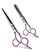 ULG hair cutting scissors pink image highlighting precise cut for salon or home use.