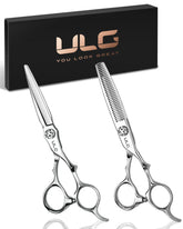 ULG hair cutting shears close-up with precise blades for smooth salon-quality cuts.
