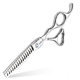 ULG hair thinning scissors in action with 16-tooth chunker for precise thinning