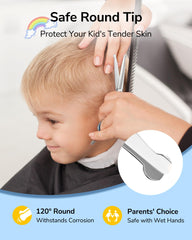 ULG kids scissors showing ergonomic offset handles for comfortable long-use trimming.