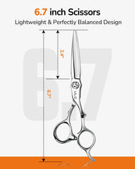 ULG professional hair cutting scissors blade close-up showing sharp blades