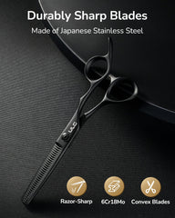 ULG Seamless thinning shears blade close-up highlighting precision serrated edges.