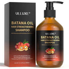 ulluxe Batana Oil Hair Growth Shampoo bottle highlighting nourishing formula.