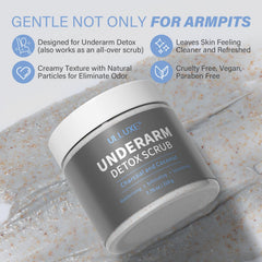 Ulluxe Charcoal Underarm Scrub texture closeup with walnut shell powder for exfoliation.