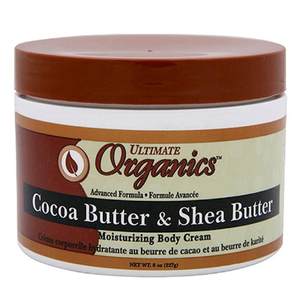 Ultimate Organics cocoa butter and shea 8 oz jar ready for daily moisturizing.