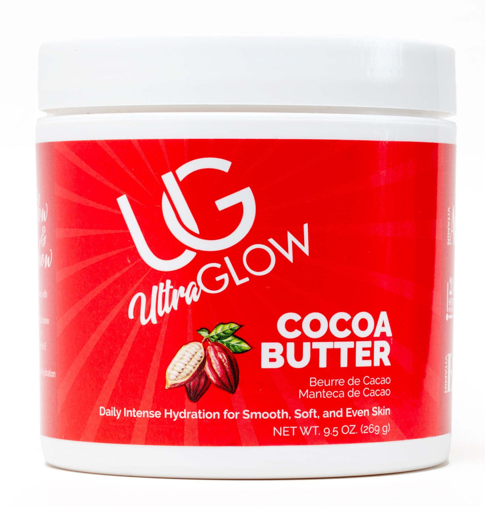 UltraGlow Cocoa Butter bottle delivering intense hydration for smooth, soft skin.