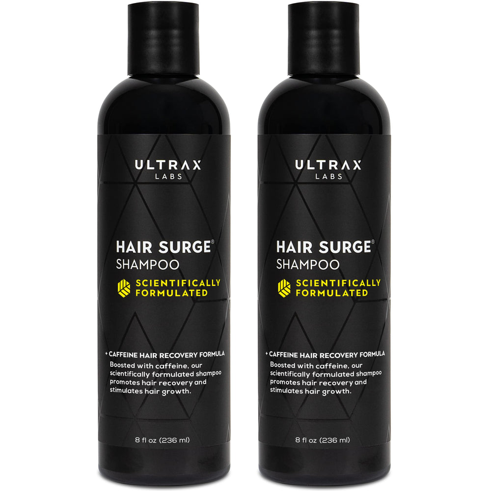 Ultrax Labs Hair Growth Shampoo bottle showcasing the Hair Surge formula for thicker-looking hair.