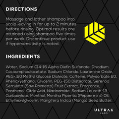 Ultrax Labs Hair Surge ingredients close-up with niacin and peppermint for scalp nourishment.