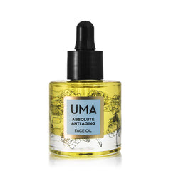 UMA Absolute Anti Aging Face Oil bottle shows natural formula for hydrated skin