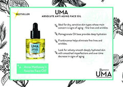Sustainable packaging of UMA Absolute Anti Aging Face Oil highlights eco-friendly values