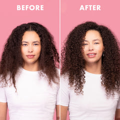 Umberto Giannini Thirsty Curls conditioner bottle promoting smoother frizz-free curls