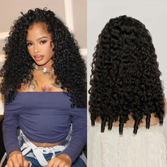 UMEGIRL half wig Burmese curls, front view, blends with natural hair.