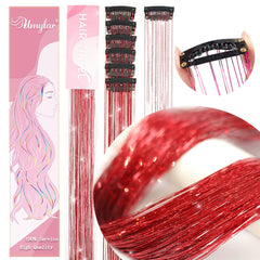 Umylar glitter hair tinsel 20in red clip for easy installation and secure wear.