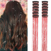 Umylar hair tinsel clip red 12pcs for quick glitter highlights and party-ready looks.