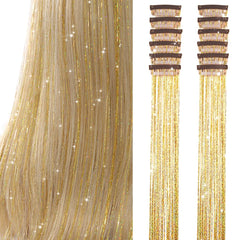 Umylar hair tinsel with metal clip design for secure placement.