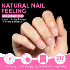 UNA GELLA Extra Short Square Tips on nail bed show secure adhesion.